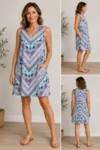 Tommy Bahama Blue, Green & Pink Patterned Linen Blend Dress – Women's Medium