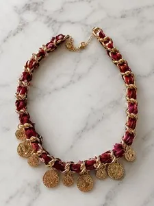 Urban Outfitters Bandana Urban Outfitters Gold and Burgundy Coin Charm Necklace