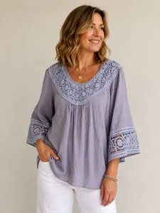 Women's Lavender Crochet Lace Boho Blouse