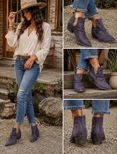 Women's Purple Faux Suede Ankle Booties Pointed Toe Low Block Heel Size 7.5