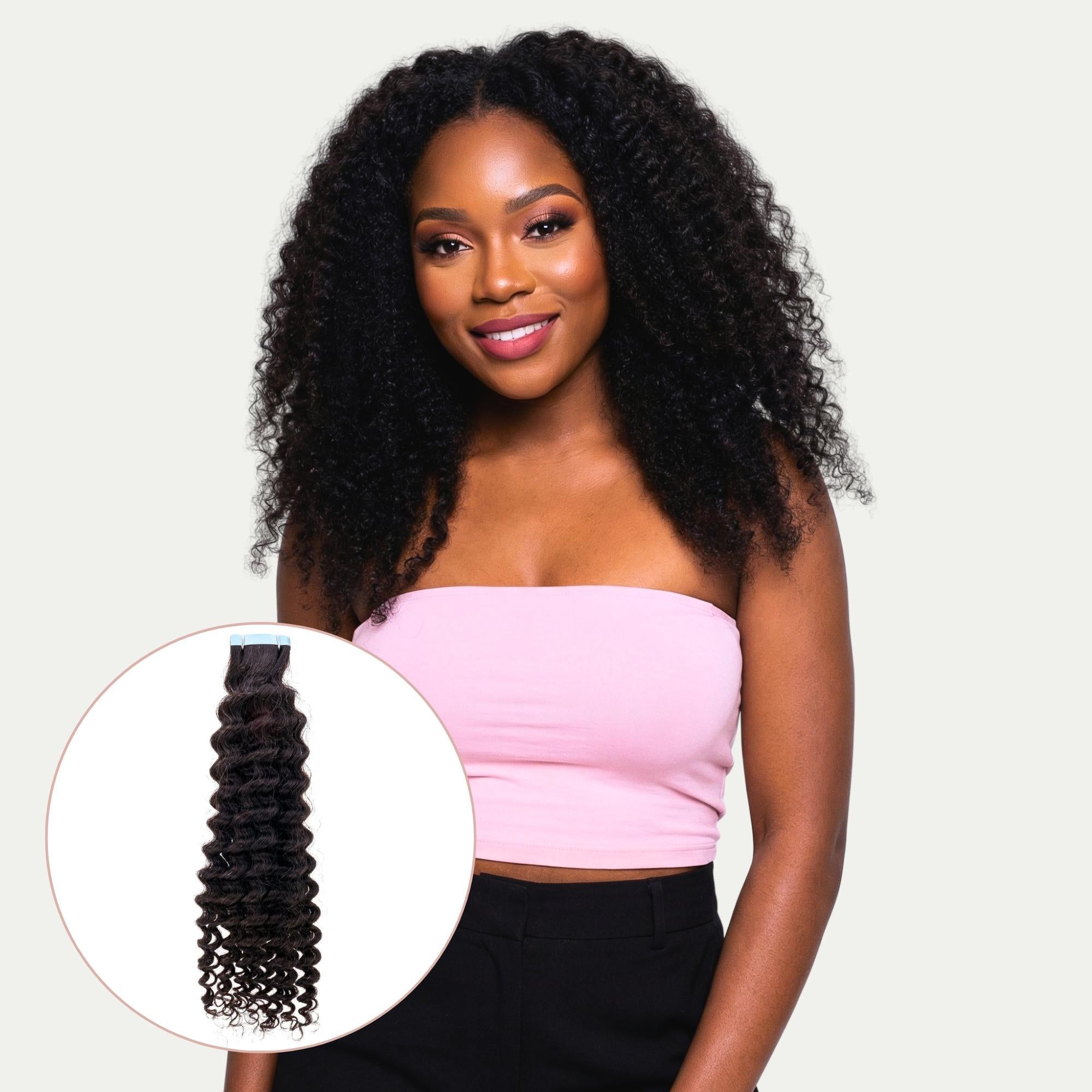 Kinky curly 100% human hair tape-in extensions