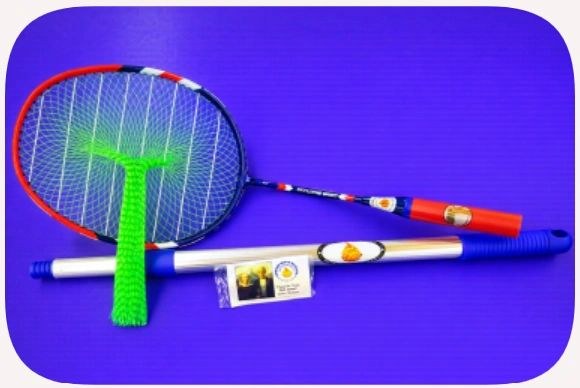 MyPingPongBuddy ball picker with its stringed head and green collection net