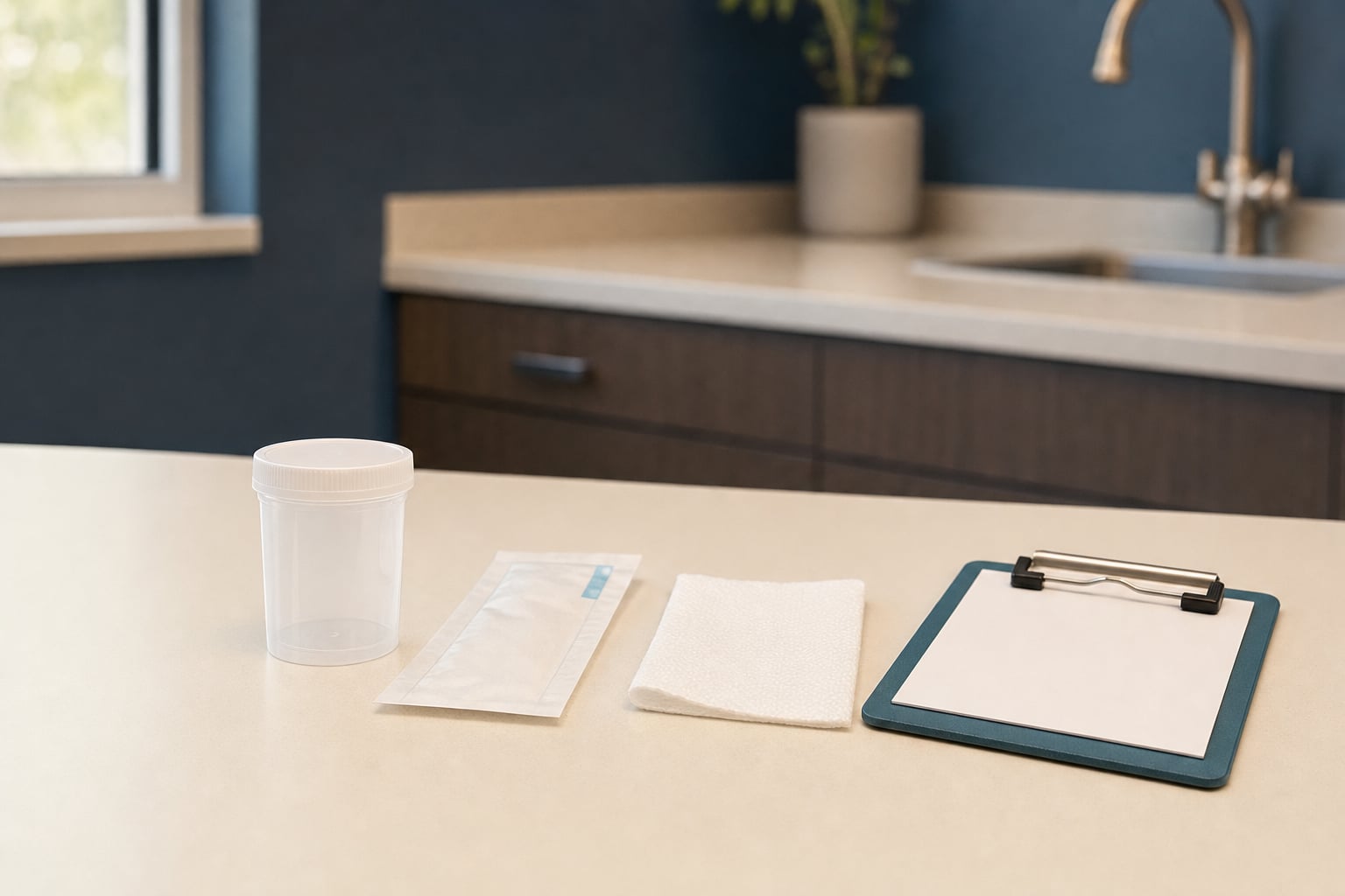 Unbranded collection supplies prepared on a clean professional counter