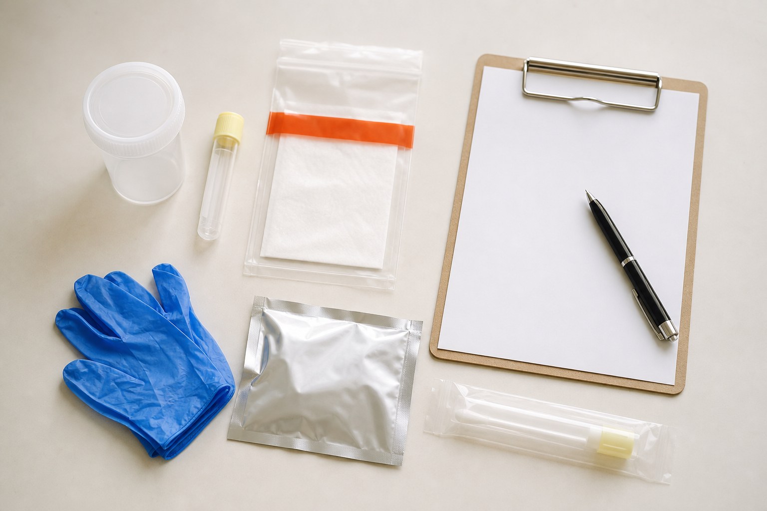 Unbranded specimen collection materials arranged for a private appointment