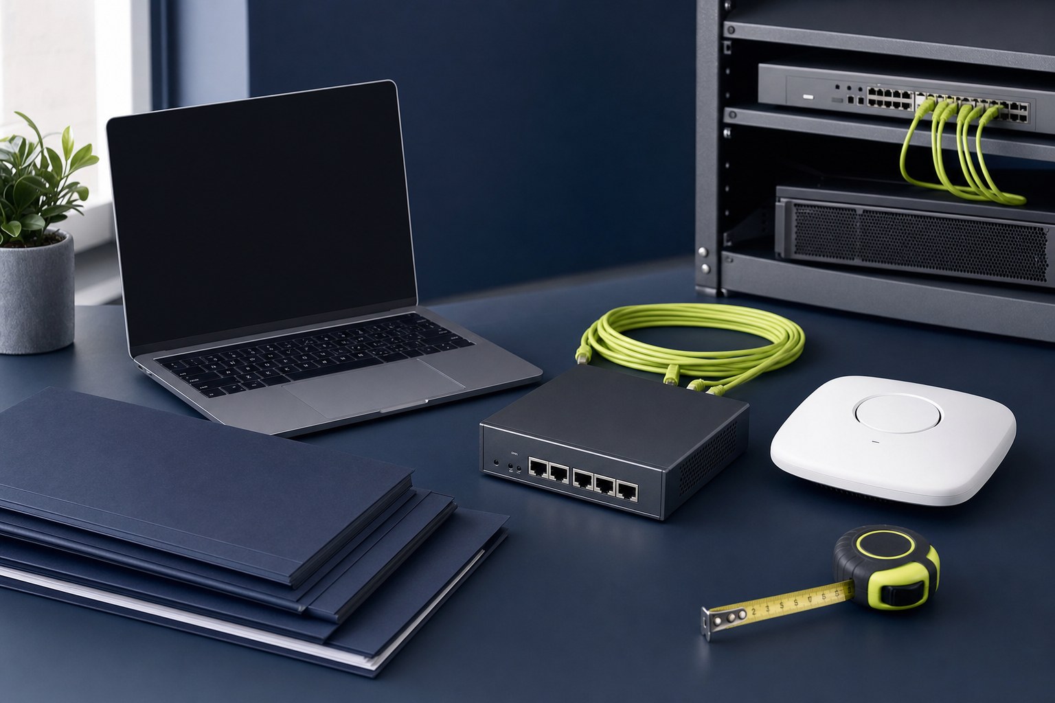 Technology evaluation workspace with network equipment and requirements folders