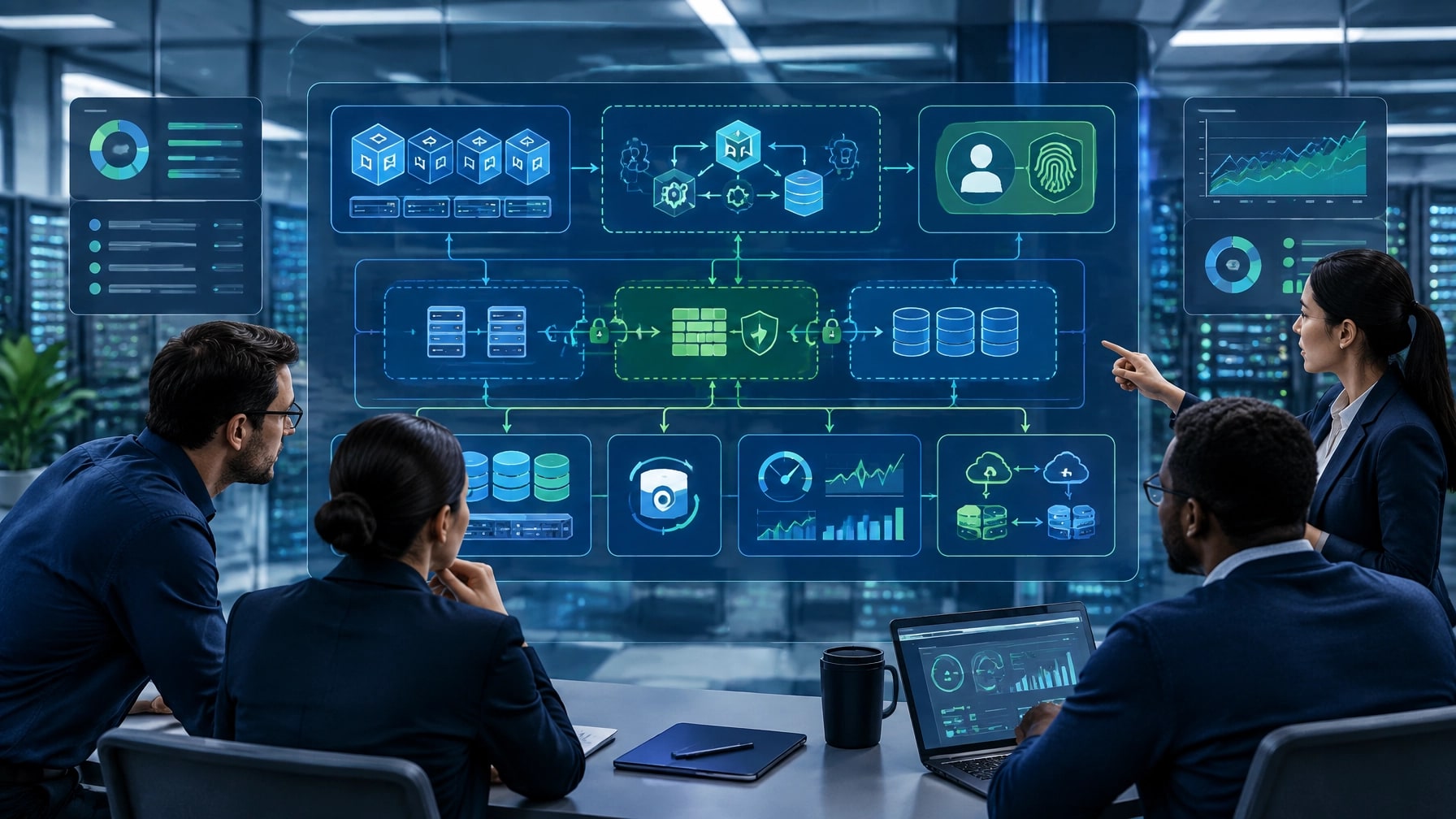 IT team reviewing infrastructure dependencies and transition options