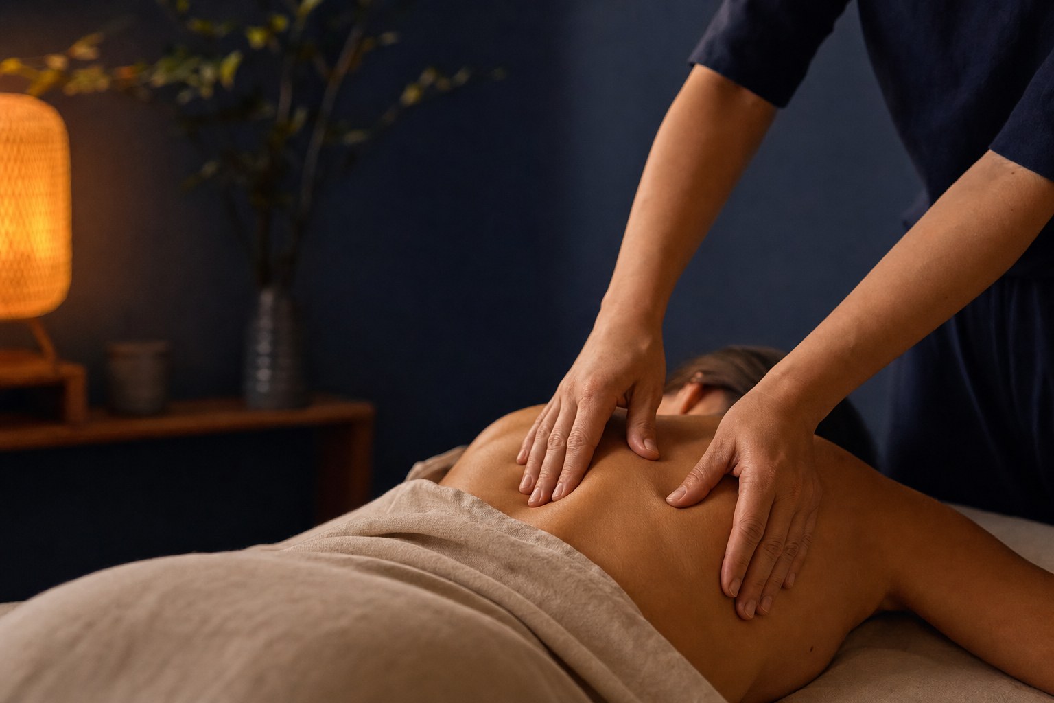 Therapeutic massage in a calm, warmly lit setting