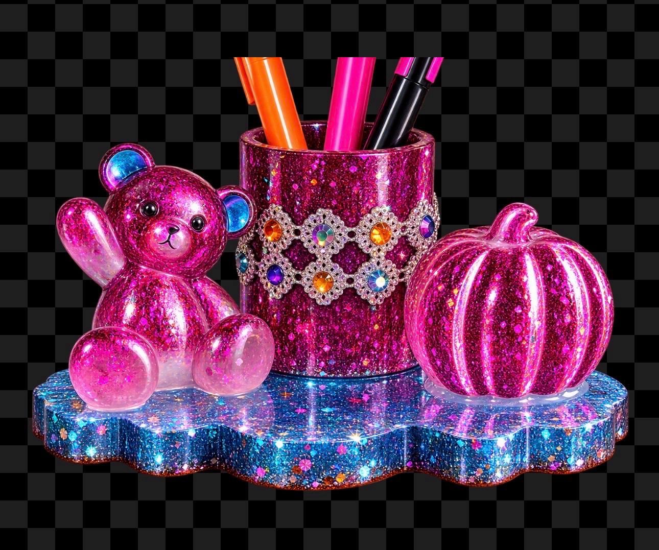 Fall Shimmer Bear Desktop PenHolder