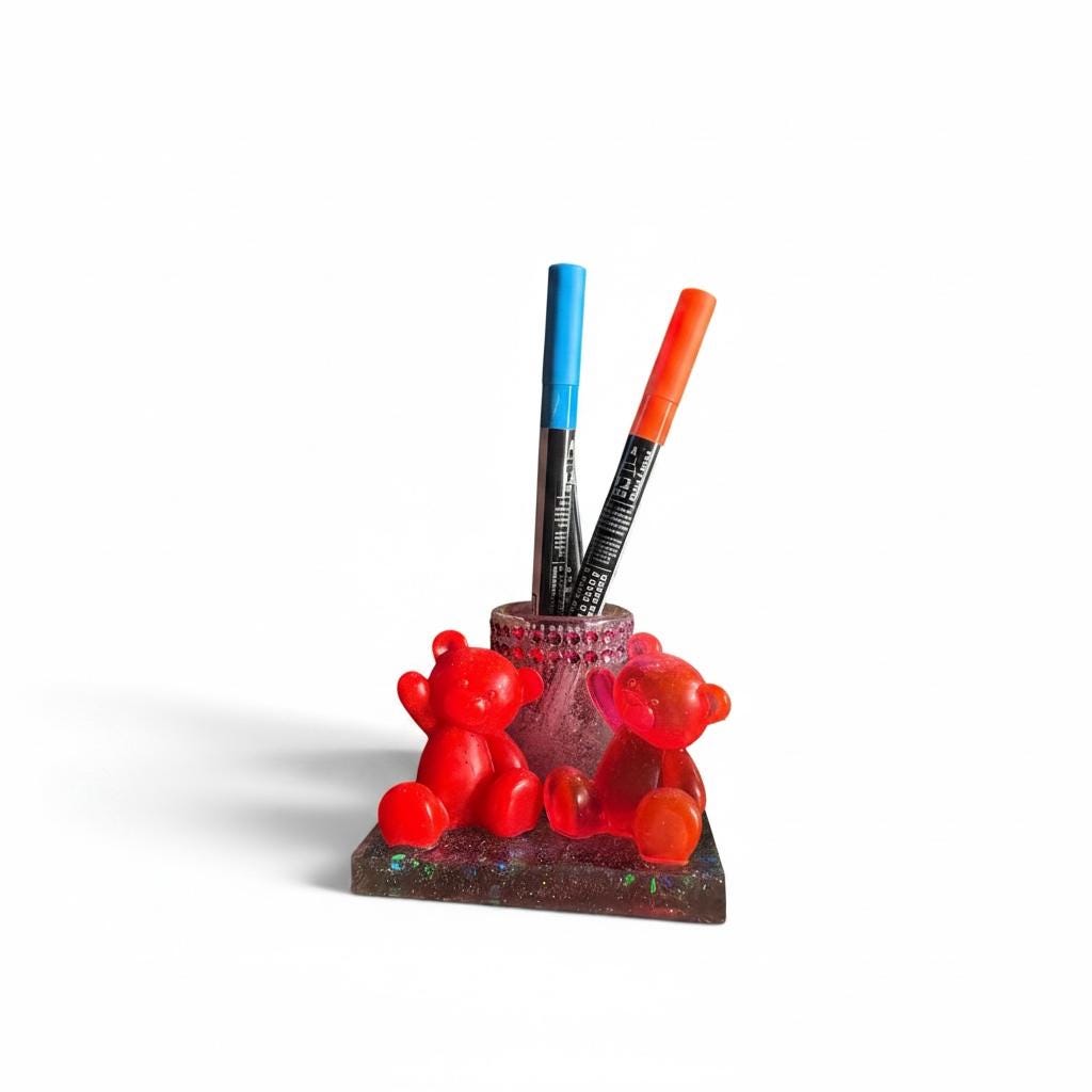 Neon shimmer Resin Teddy Bear Pen Holder