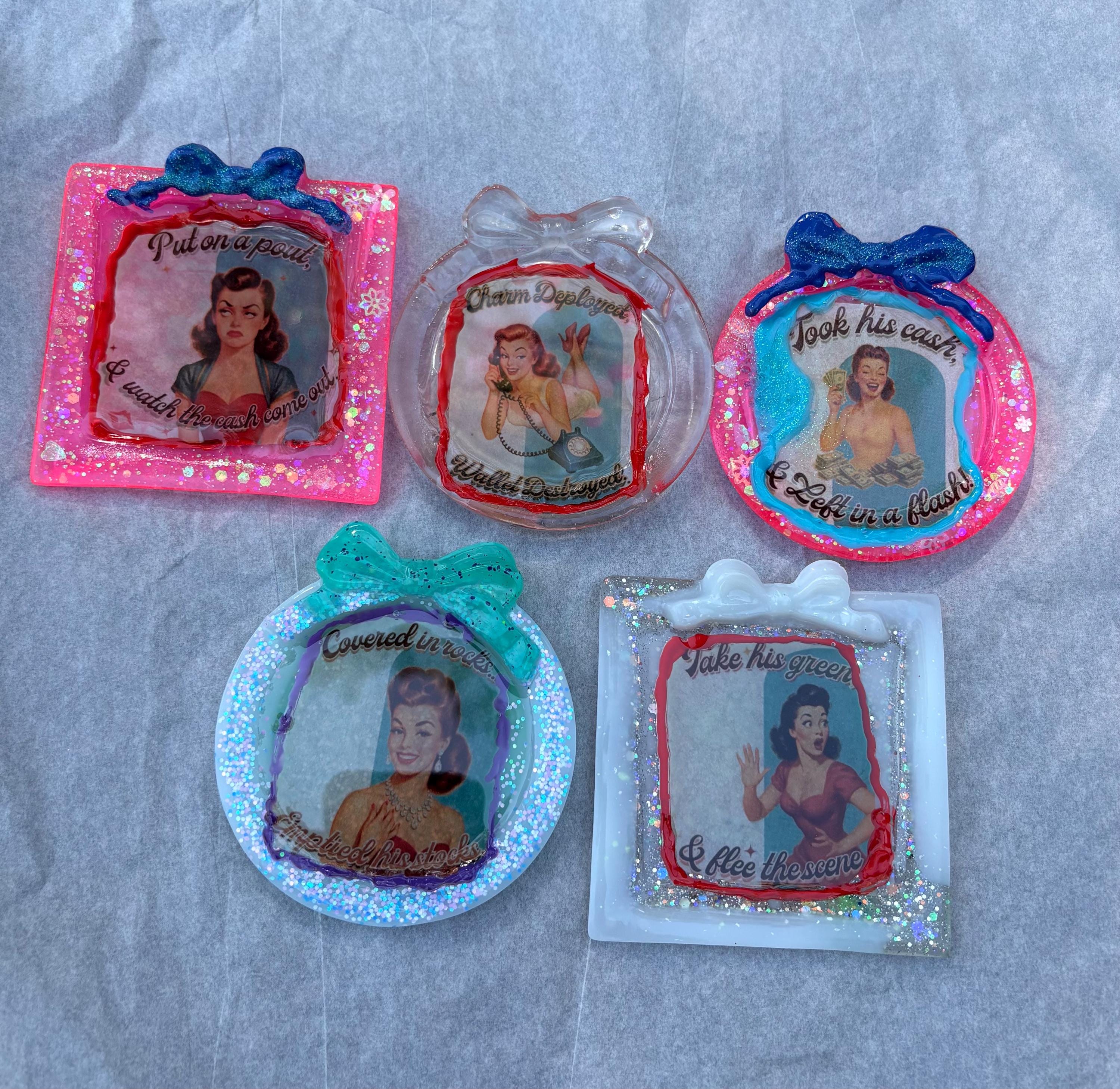 Handmade Resin Trinket Dishes | Retro Sassy Desk Decor Set (5 Pieces)