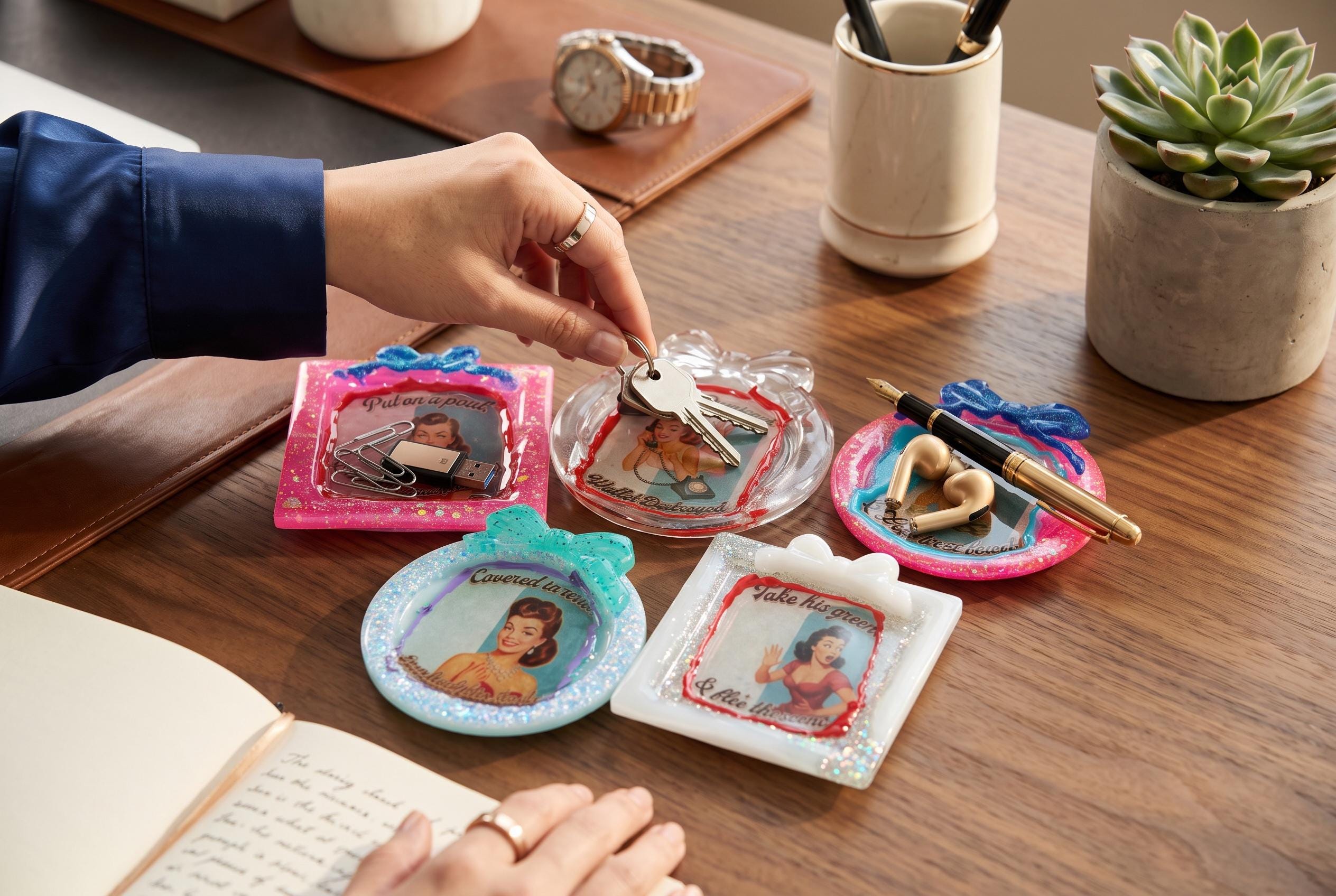 Handmade Resin Trinket Dishes | Retro Sassy Desk Decor Set (5 Pieces) detail 2