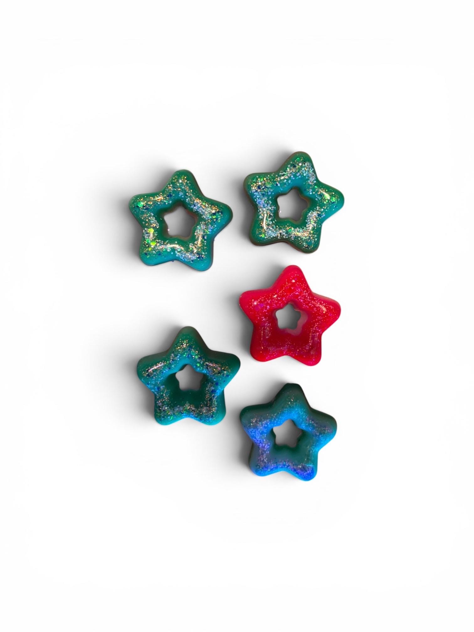 Handmade Puffy Star Magnets | Blacklight Reactive Glitter Resin Set (Set of 5)