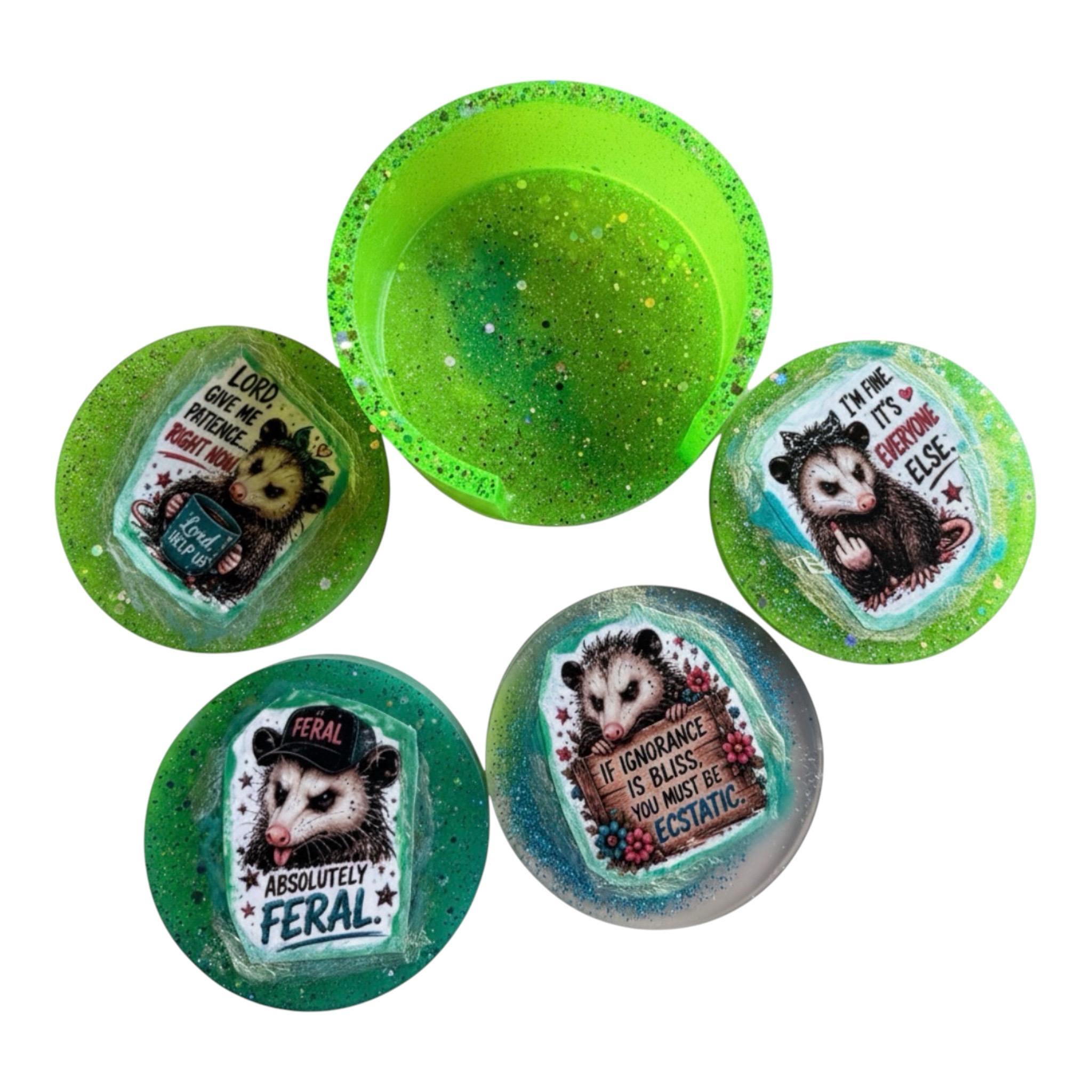 Southern Sayings Possom coaster set of 4 with Holder