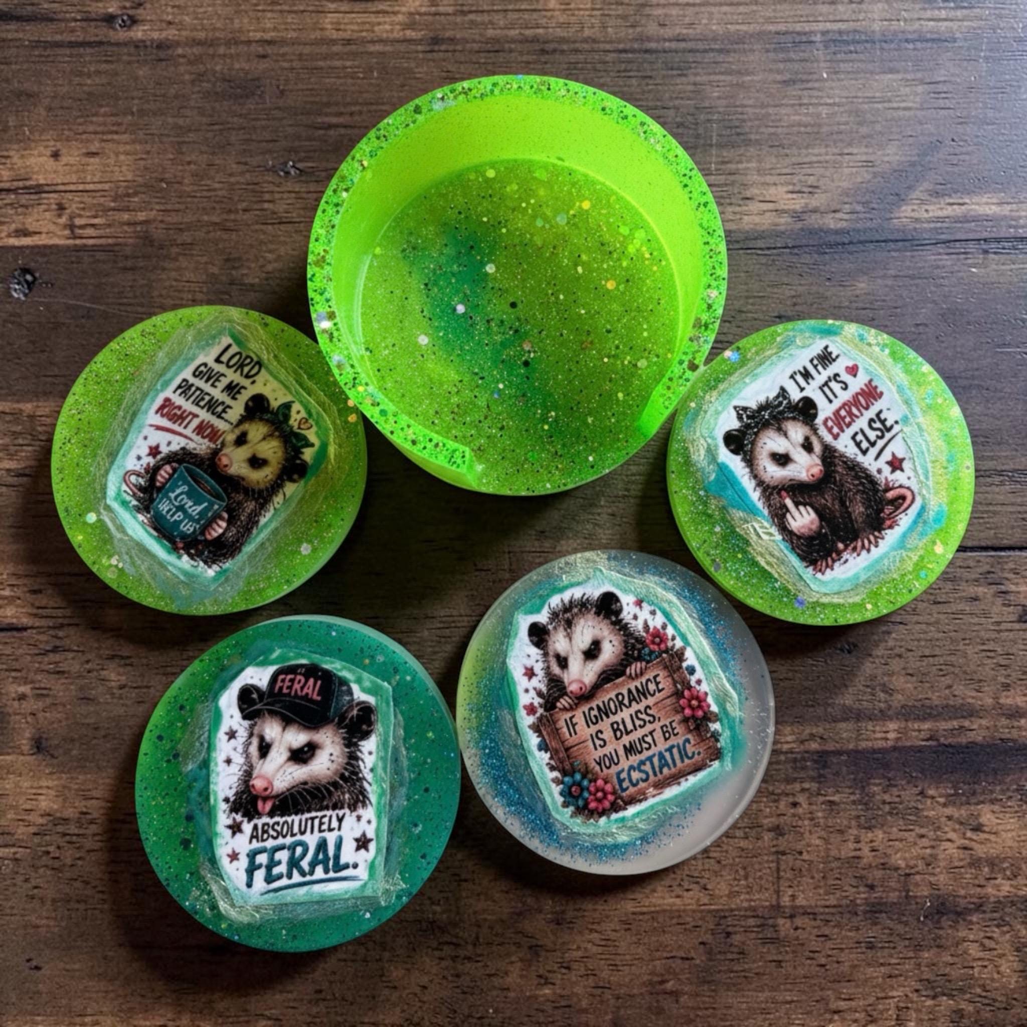 Southern Sayings Possom coaster set of 4 with Holder detail 2