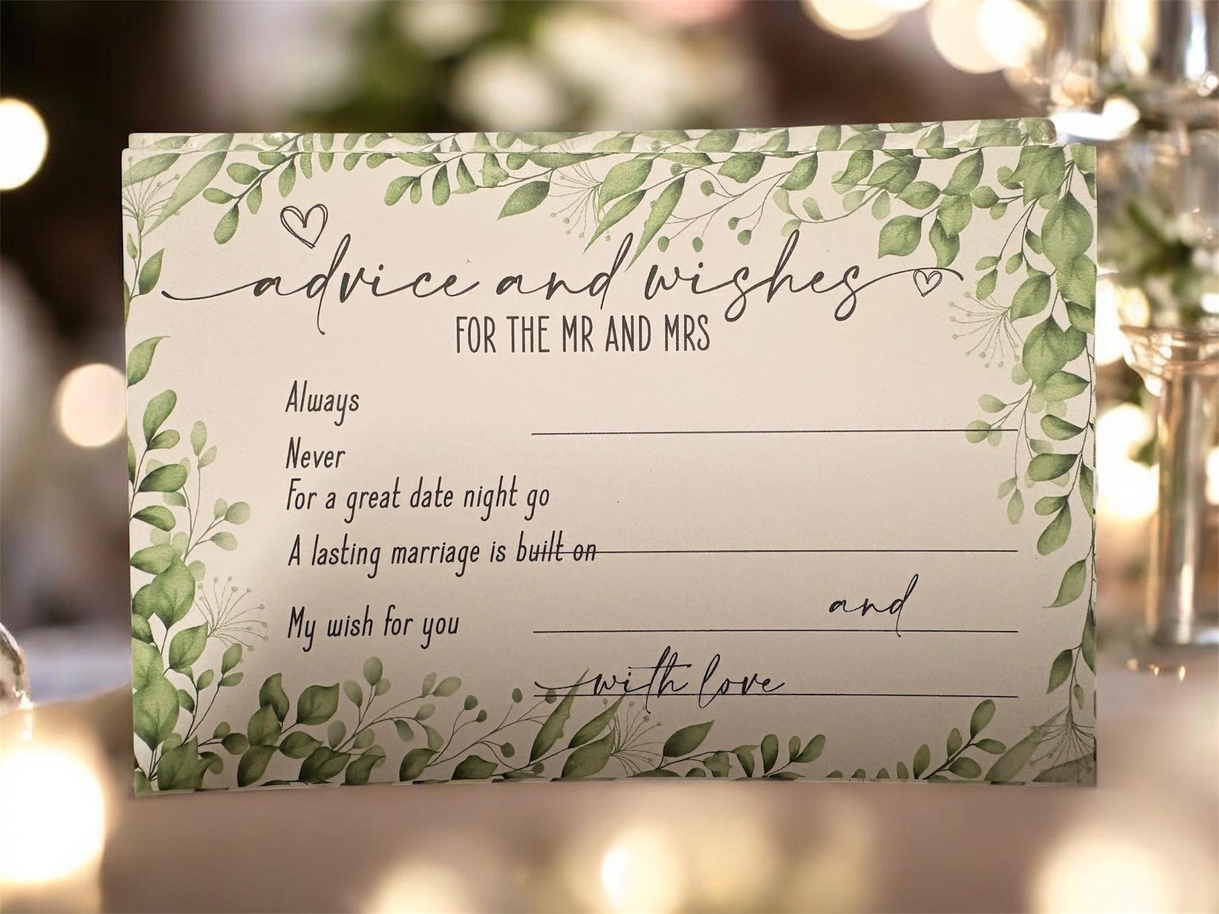 Advice Note Cards For the Bride & Groom / Wedding Favors Set of 20