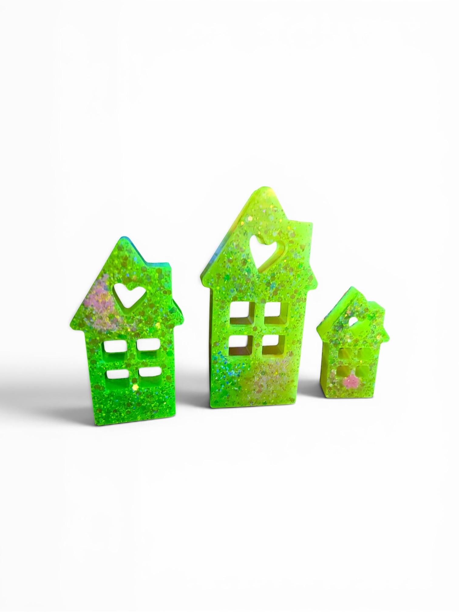 Shimmer Glo Shacks set of Three Shelf Sitters