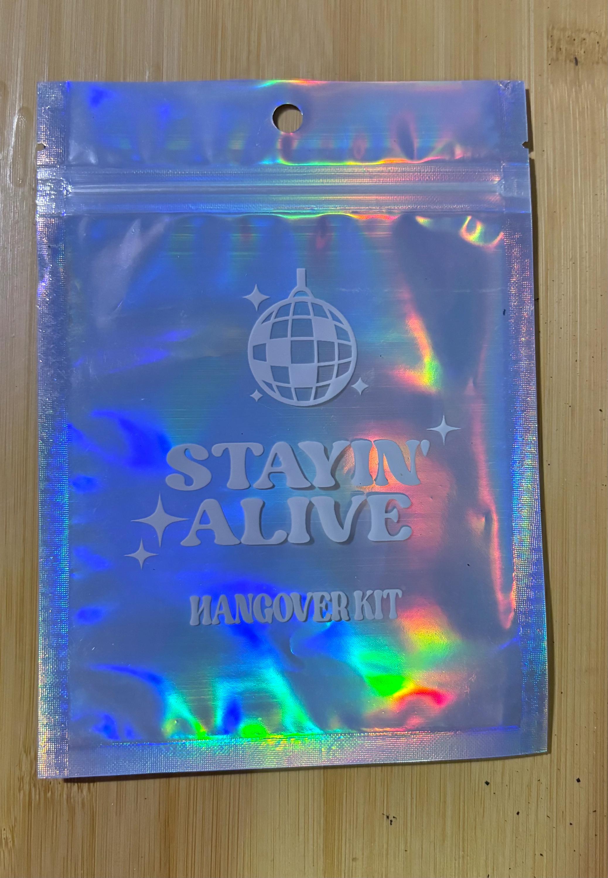 Pack of Ten Stayin Alive Hangover Kit Holographic Bags detail 3