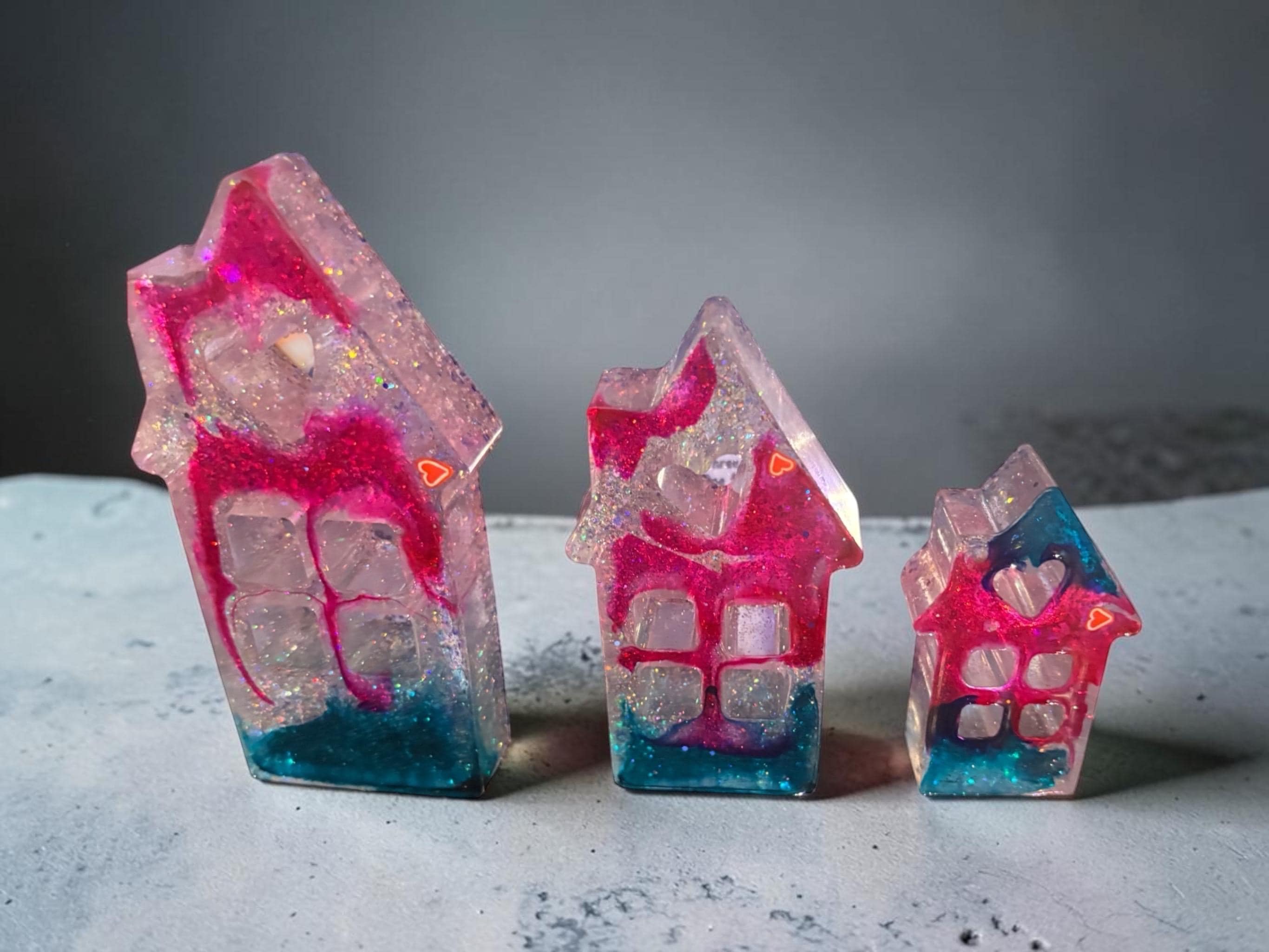 Handcrafted Resin House Shelf Decor set of Three