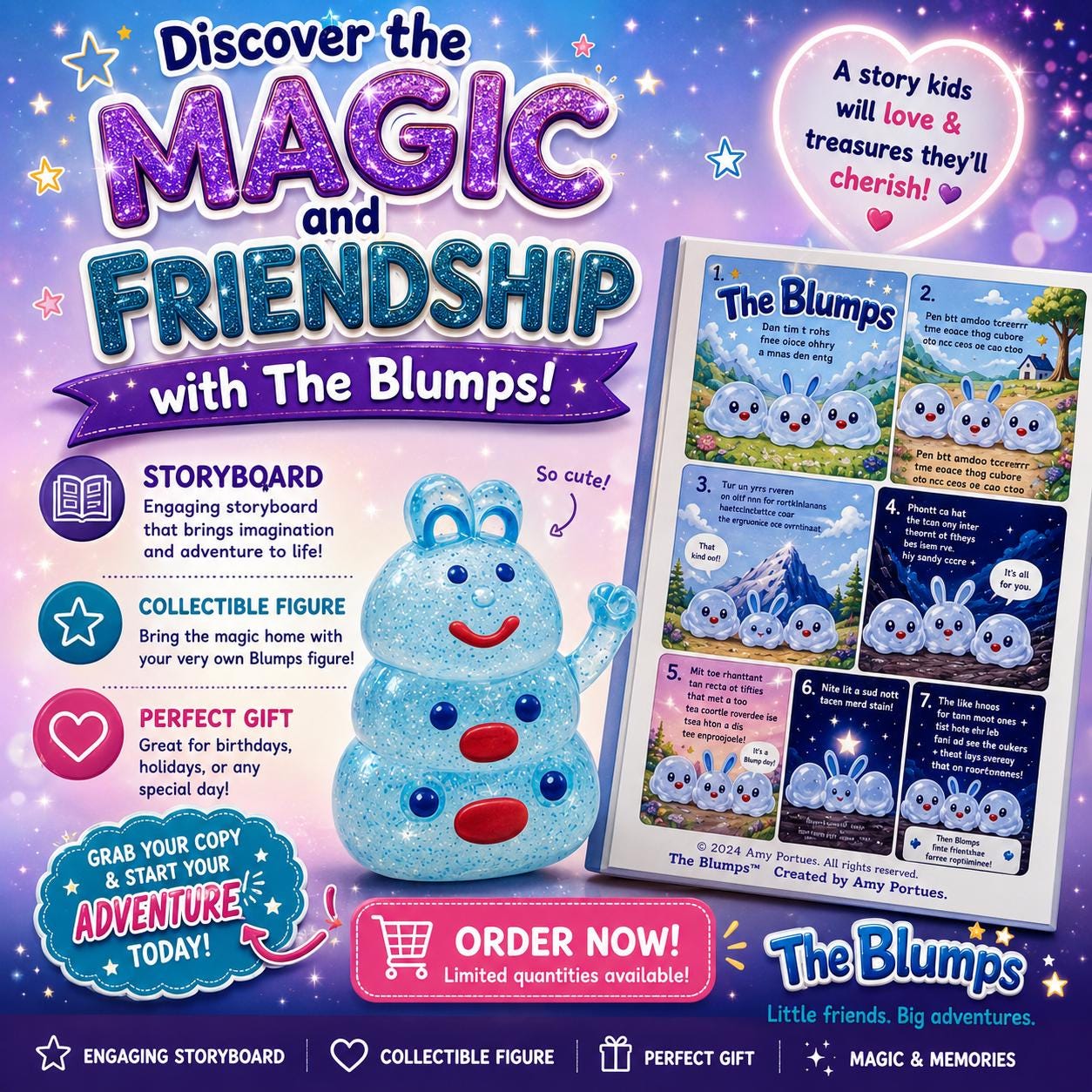 The Blumps™ Friendship Adventure Gift Set – Handmade Figure & Story Display