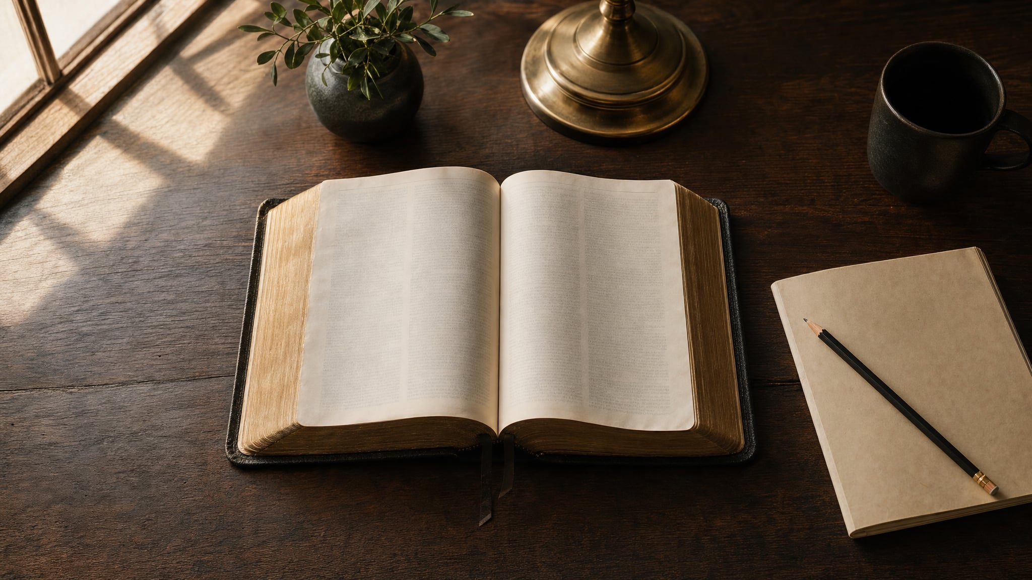 Open Bible, notebook, and pencil prepared for study