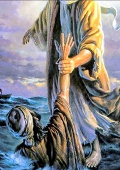 Jesus reaching down to Peter