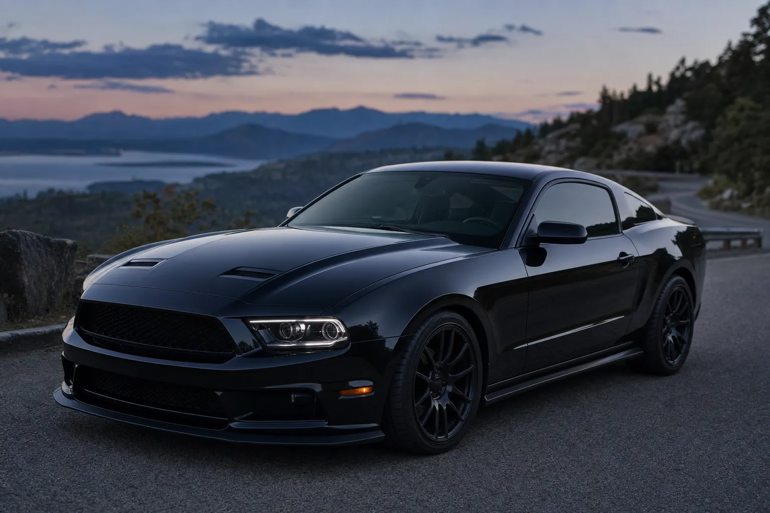 Charcoal windshield protection on a black performance car
