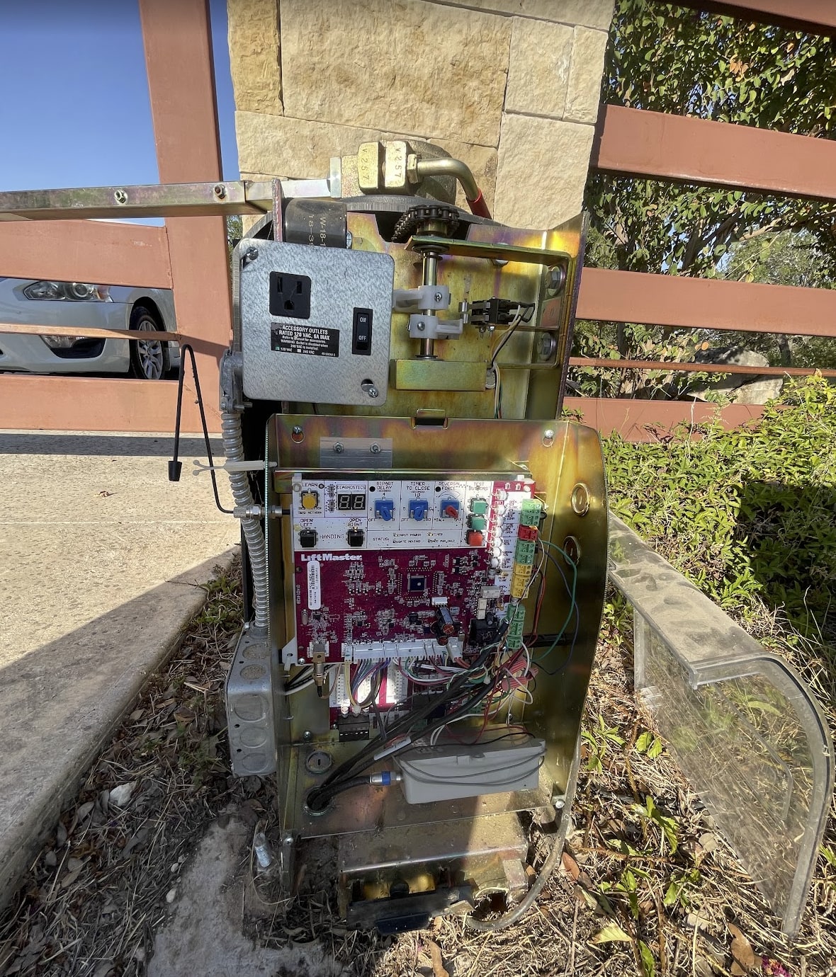 Gate operator control board during service
