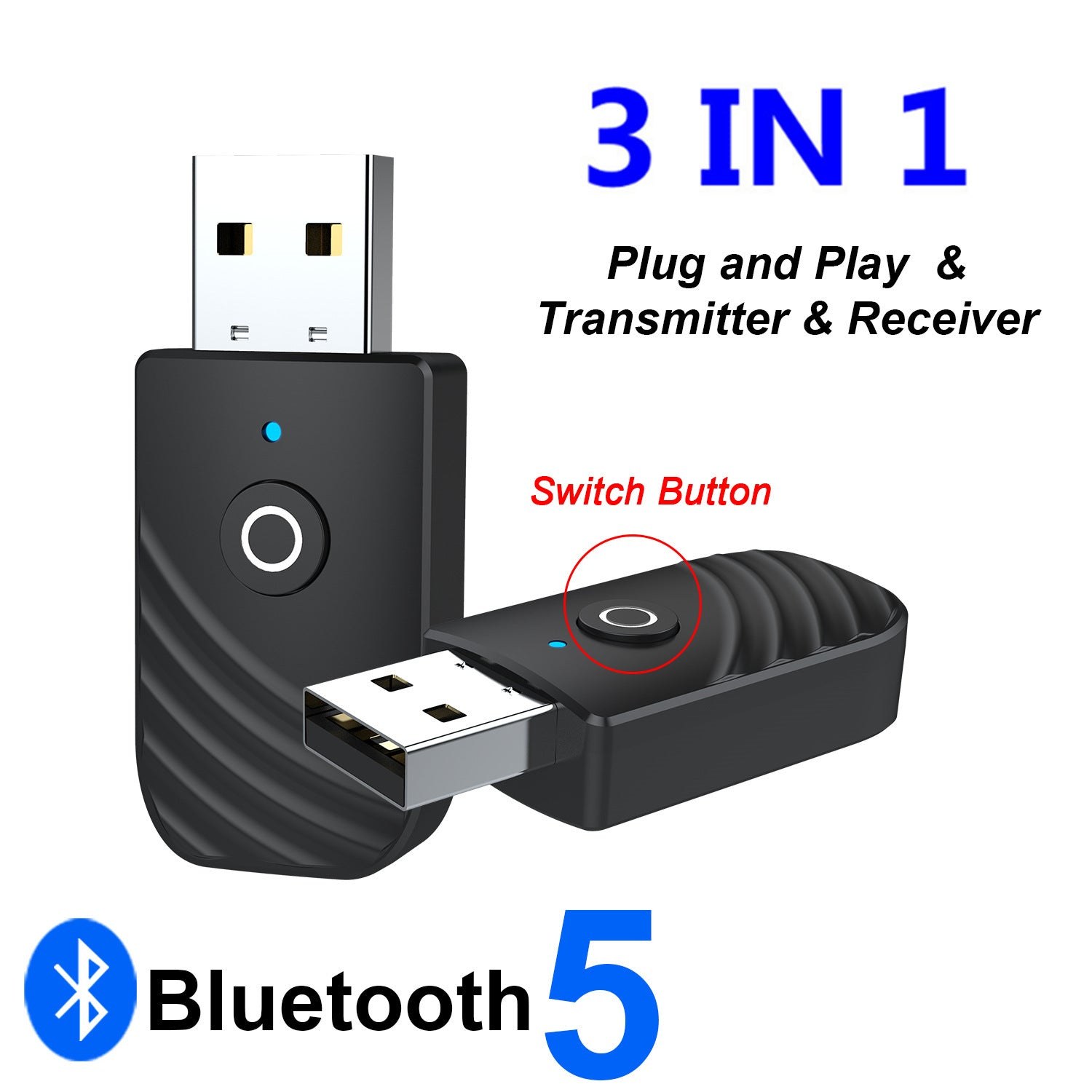3 in 1 Bluetooth 5.0 Adapter Car Computer TV AUX Audio Bluetooth Speaker Receiver Transmitter Adapter view 2