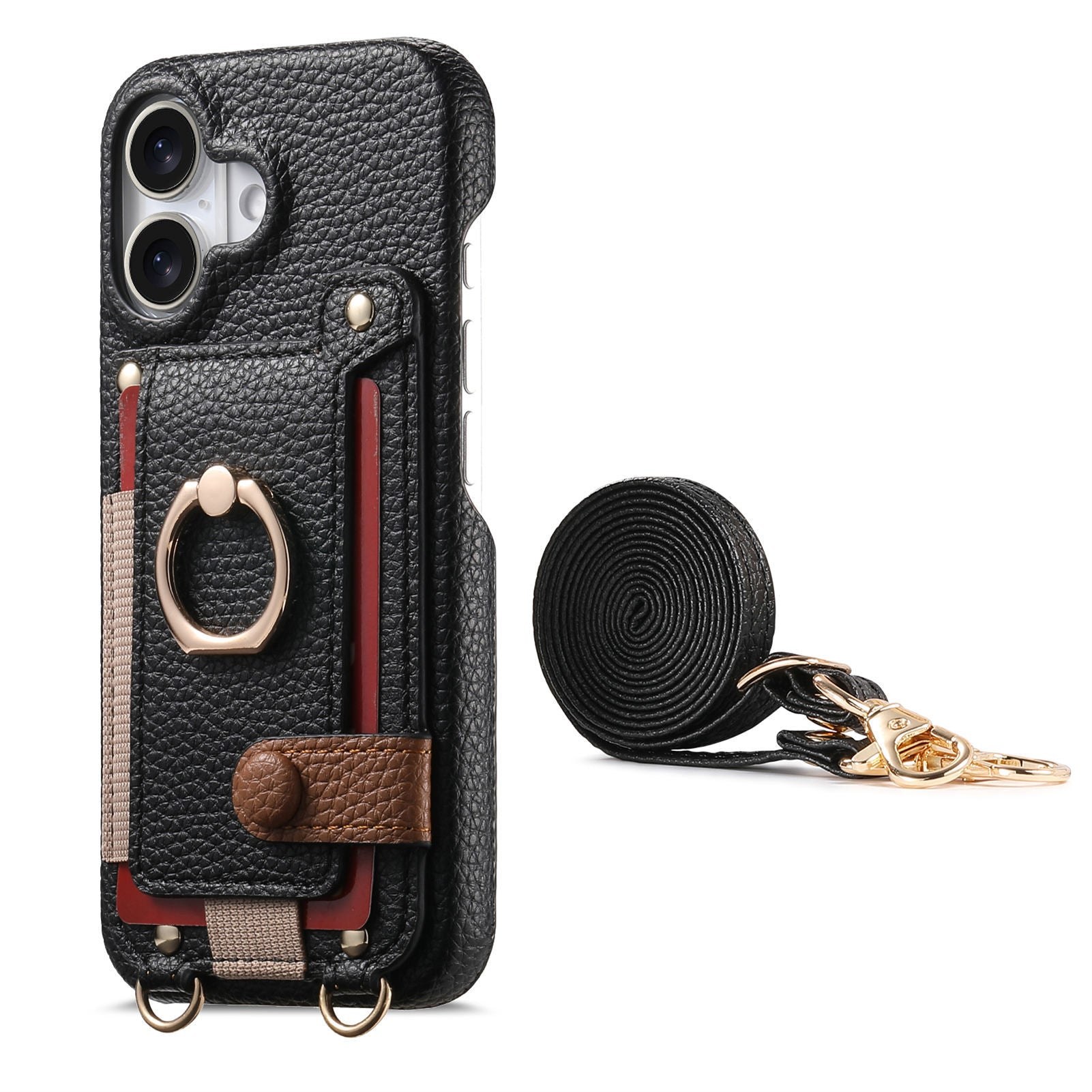 Suitable for iPhone 17 Pro phone case diagonal long hanging rope Air leather card insertion Apple 16 Promax protective cover (Copy)