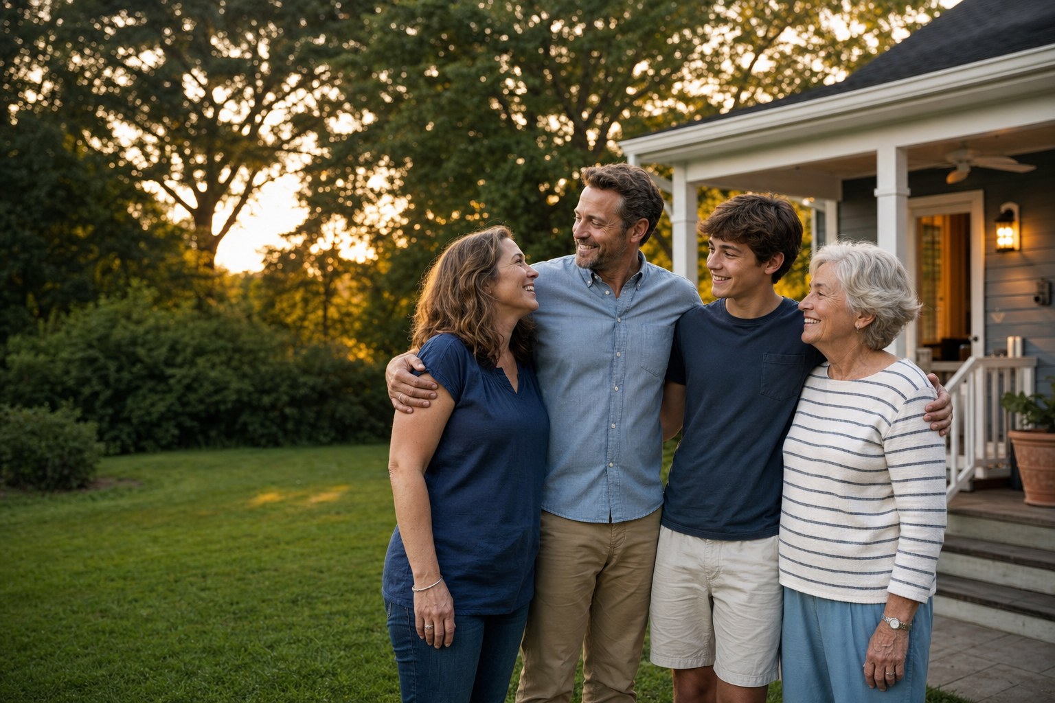 Multigenerational family spending time together outside their home