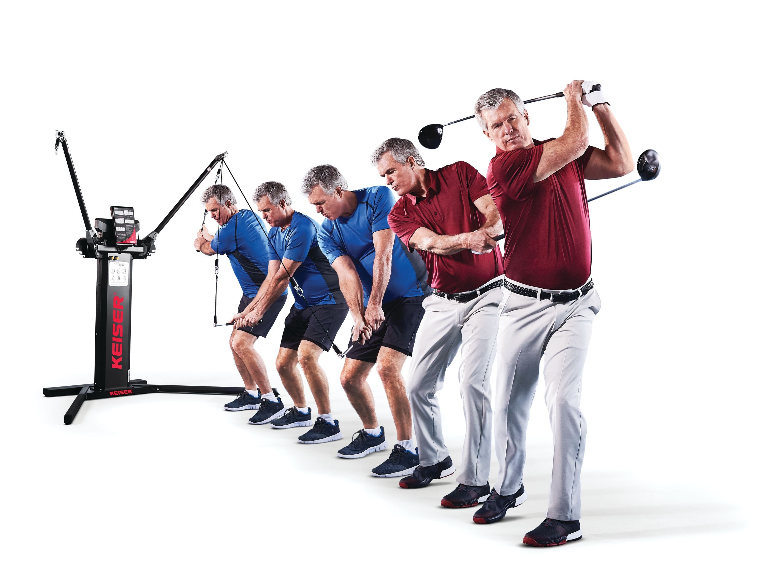 Golfer training with Keiser pneumatic resistance