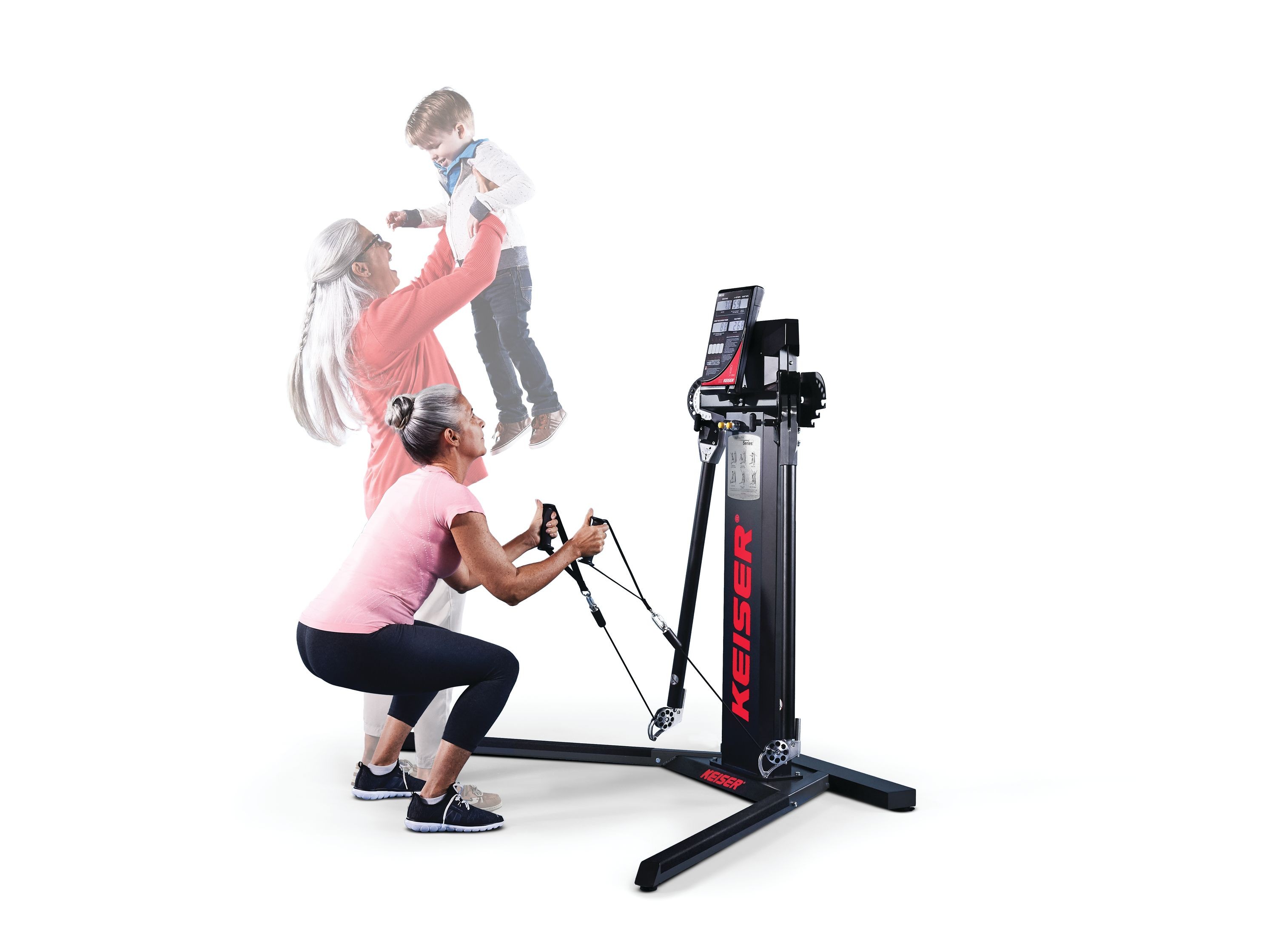 Grandmother training with Keiser pneumatic resistance