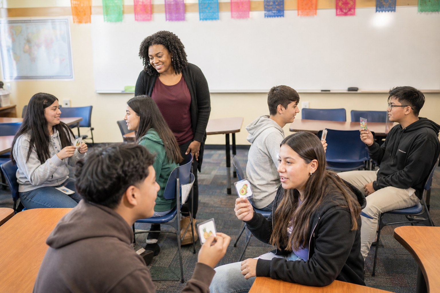 Beginning Spanish students building confidence through classroom practice and communication