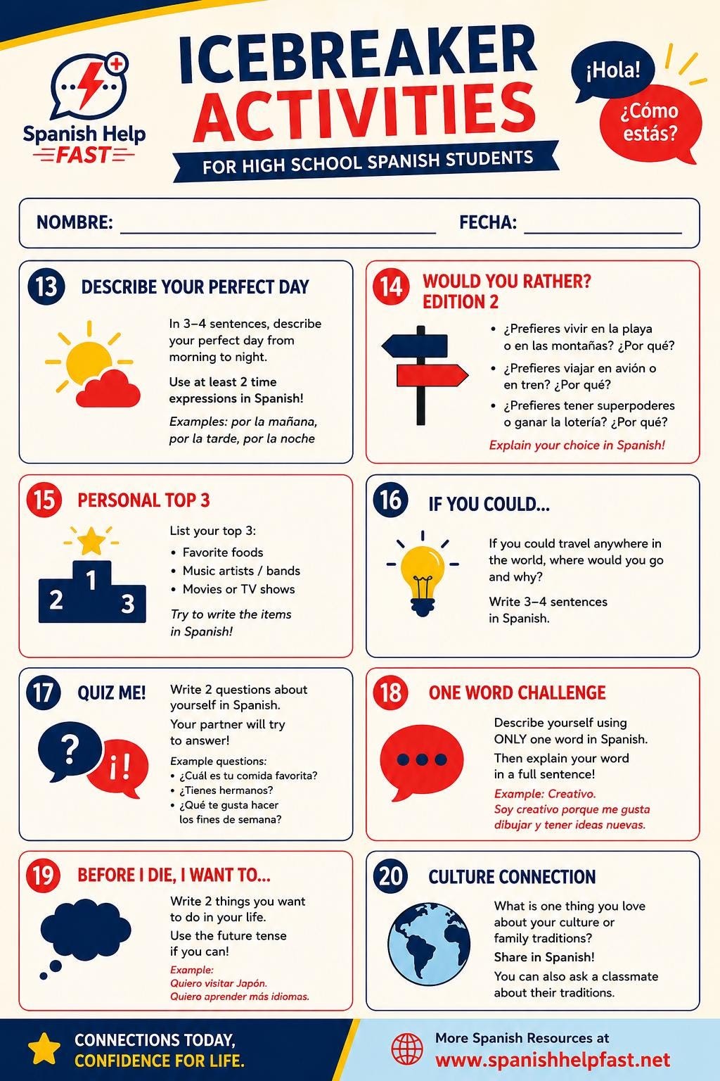 High School Spanish Icebreakers | 20 First Week Activities (Digital Download) preview 2