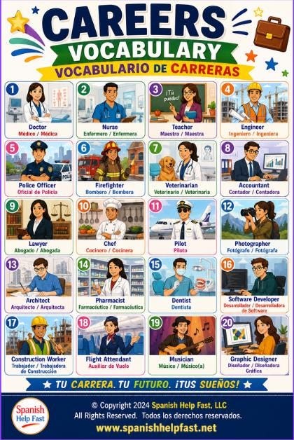 Spanish Careers & Future Planning Vocabulary Bundle | 5 Bilingual English-Spanish Posters preview 2