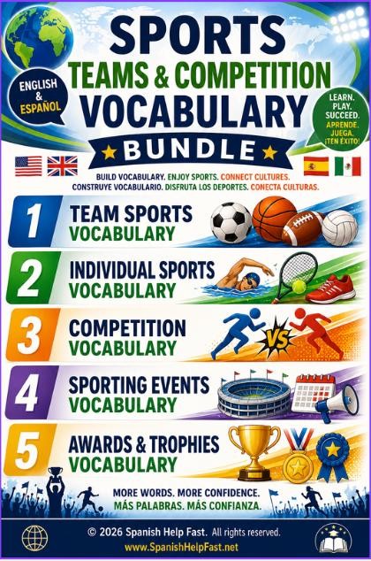 Spanish Sports Vocabulary Posters, Team Sports Competitions and Sporting Events Bundle, Spanish Teacher Classroom PDF
