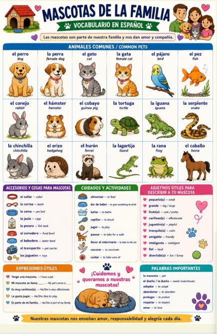 Spanish Family Vocabulary Bundle Immediate, Extended, Pets, Description Posters preview 5