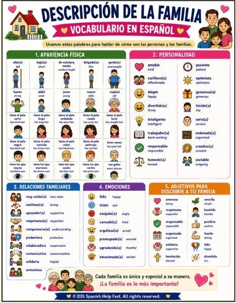 Spanish Family Vocabulary Bundle Immediate, Extended, Pets, Description Posters preview 6