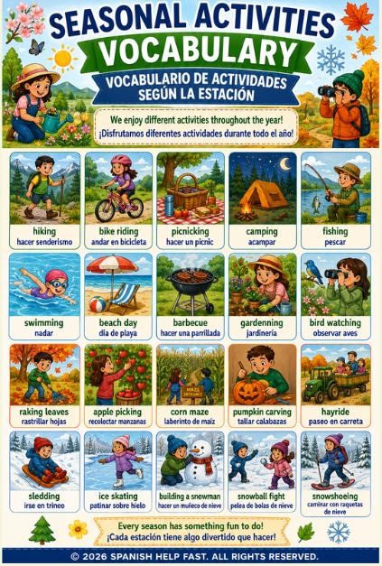 Spanish Seasons and Nature Activities Bundle Spring, Summer, Fall, Winter and Outdoor Fun Posters preview 6