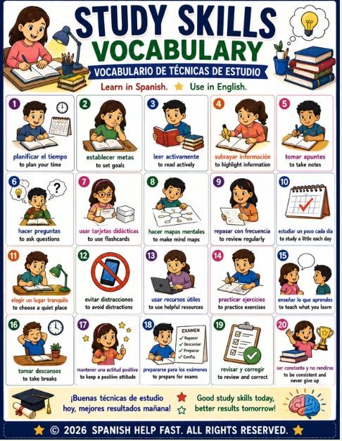 Spanish School Life Vocabulary Bundle 5 Bilingual Classroom Posters School Supplies, Subjects, Rules, Events Study Skills preview 6