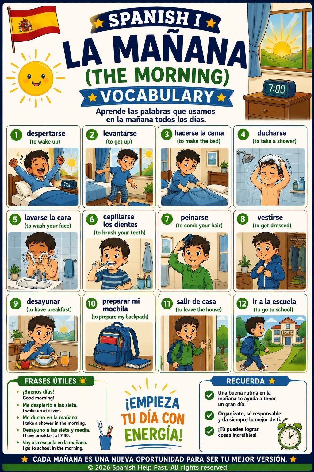 Spanish Everyday Life Bundle | Morning Afternoon Evening Sequences & Frequency preview 2