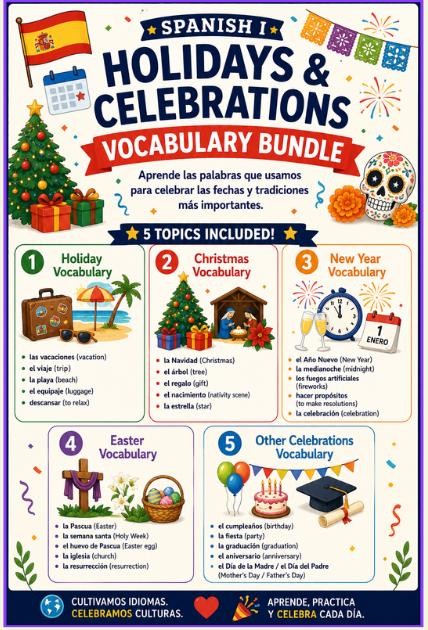 Spanish Holiday Traditions Bundle Christmas New Year Easter & Special Events