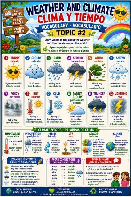 Spanish Nature & Environment Word Wall Bundle | 5 Bilingual Vocabulary Posters preview 3