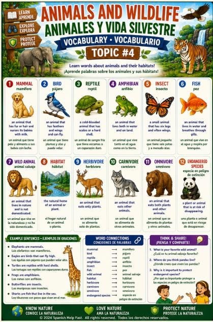 Spanish Nature & Environment Word Wall Bundle | 5 Bilingual Vocabulary Posters preview 5