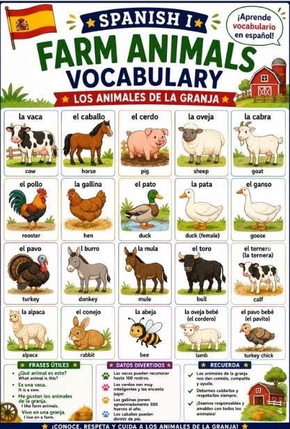 Spanish Animal Word Wall Bundle 5 Bilingual Spanish-English Vocabulary Posters preview 3