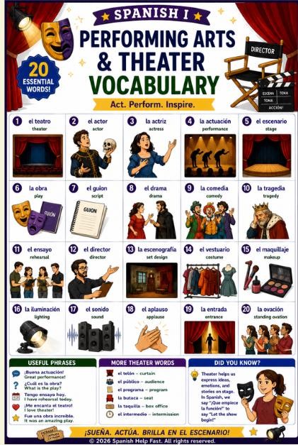 Spanish I Creative Expression Vocabulary Bundle Art Music Theater Cinema and Hobbies preview 4