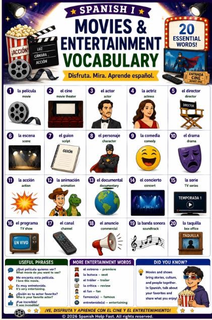 Spanish I Creative Expression Vocabulary Bundle Art Music Theater Cinema and Hobbies preview 5