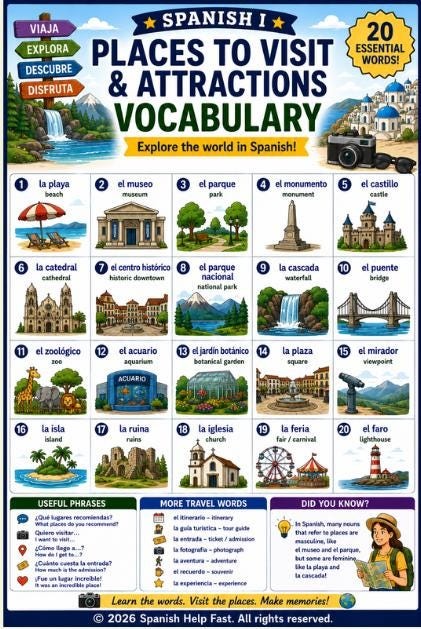 Spanish Vacation and Tourism Vocabulary Bundle Travel Hotels Attractions Activities and Practical Words preview 4