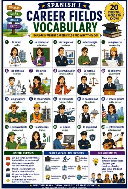 Spanish Jobs and Careers Vocabulary Bundle Professions Workplace Skills Interviews and Future Planning preview 4
