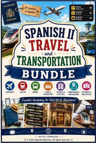 Spanish II Travel & Transportation Vocabulary Bundle Airport Travel Unit Activities